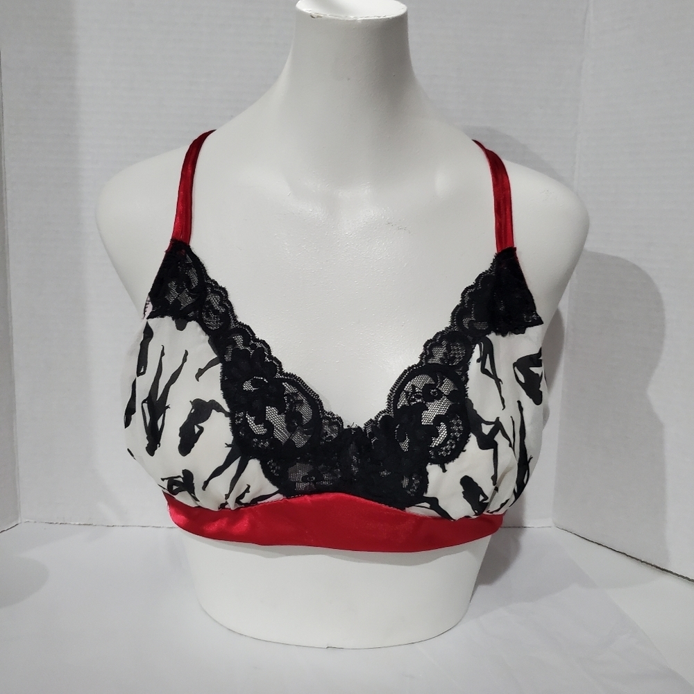 Pamela Anderson Intimates Pin-Up Girl Print Lace Bra Size Large Y2K Vintage Pam